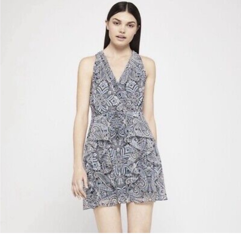 BCBGeneration Ruffled Dress Blue Paisley Size 10